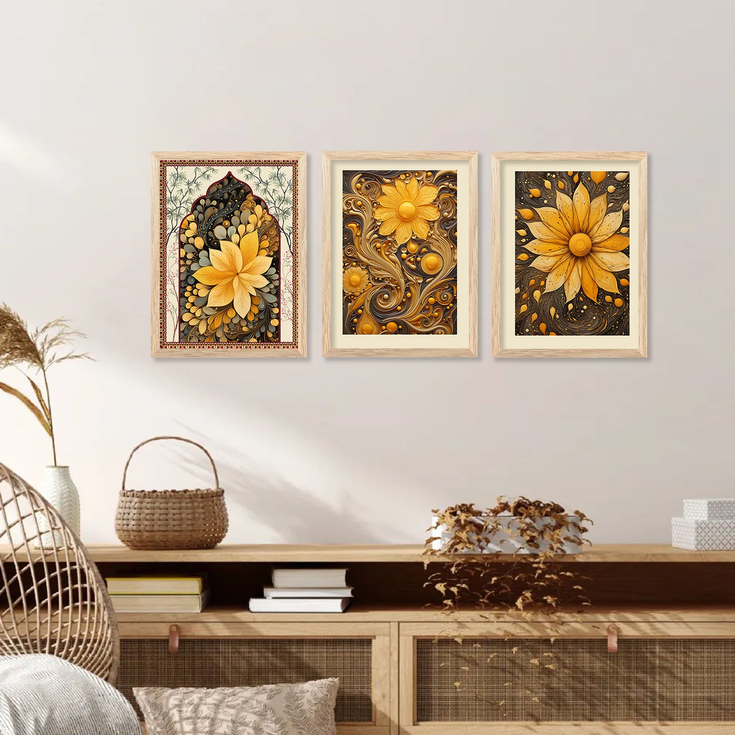Floral Inspired Elegant Wall Decor Paintings with Frame for Home Living Room Bedroom and Office Wall Decor Set of 6