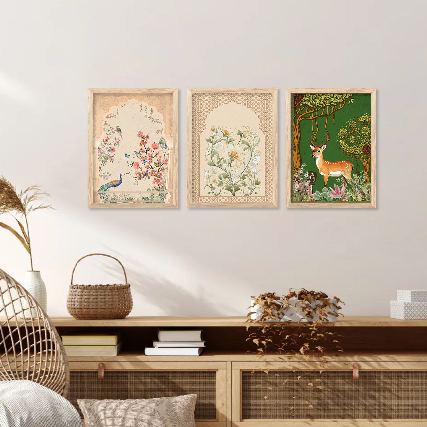 Traditional Indian Madhubani / Pichwai Art Framed Posters for Home Living Room Bedroom Wall Decor Set of 6