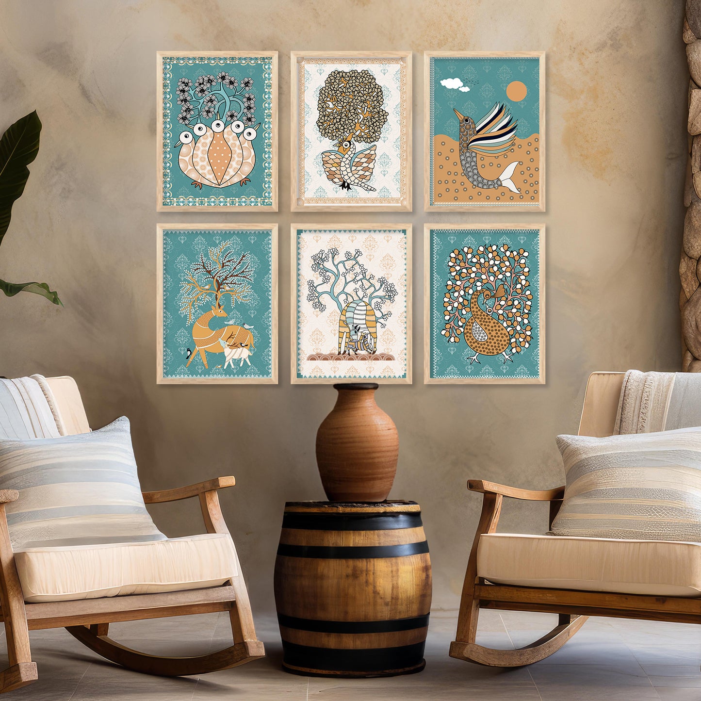 Traditional Indian Madhubani Art Paintings with Frame for Wall Decor