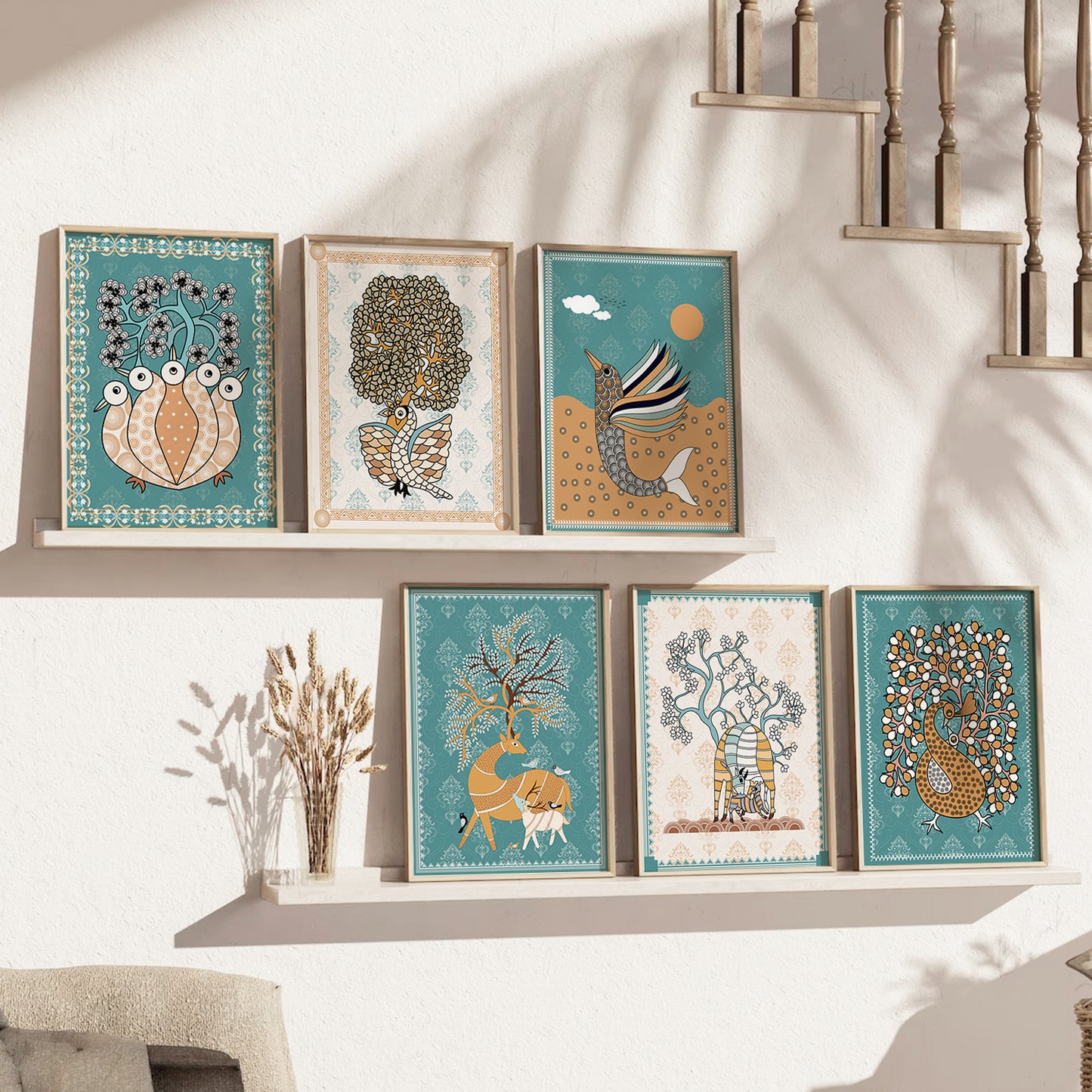 Traditional Indian Madhubani Art Paintings with Frame for Wall Decor