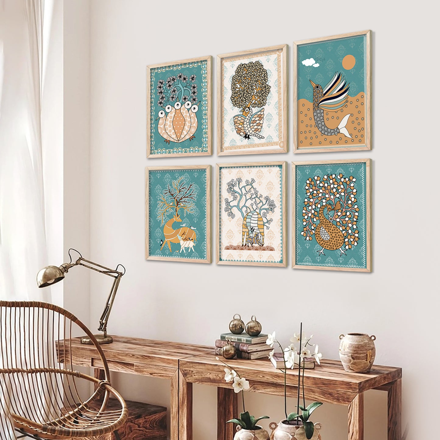Traditional Indian Madhubani Art Paintings with Frame for Wall Decor