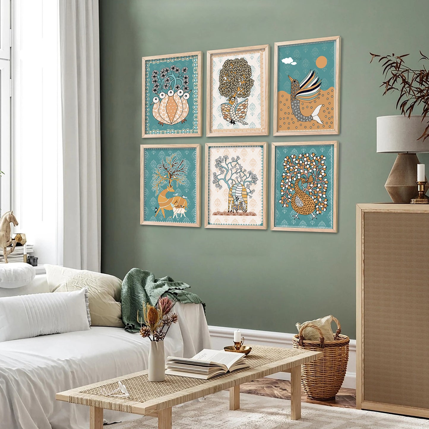 Traditional Indian Madhubani Art Paintings with Frame for Wall Decor