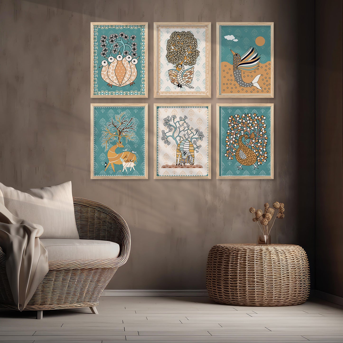 Traditional Indian Madhubani Art Paintings with Frame for Wall Decor
