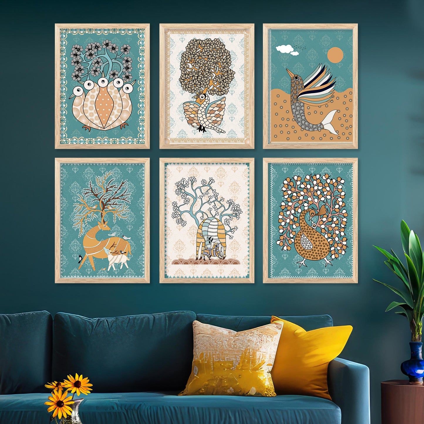 Traditional Indian Madhubani Art Paintings with Frame for Wall Decor