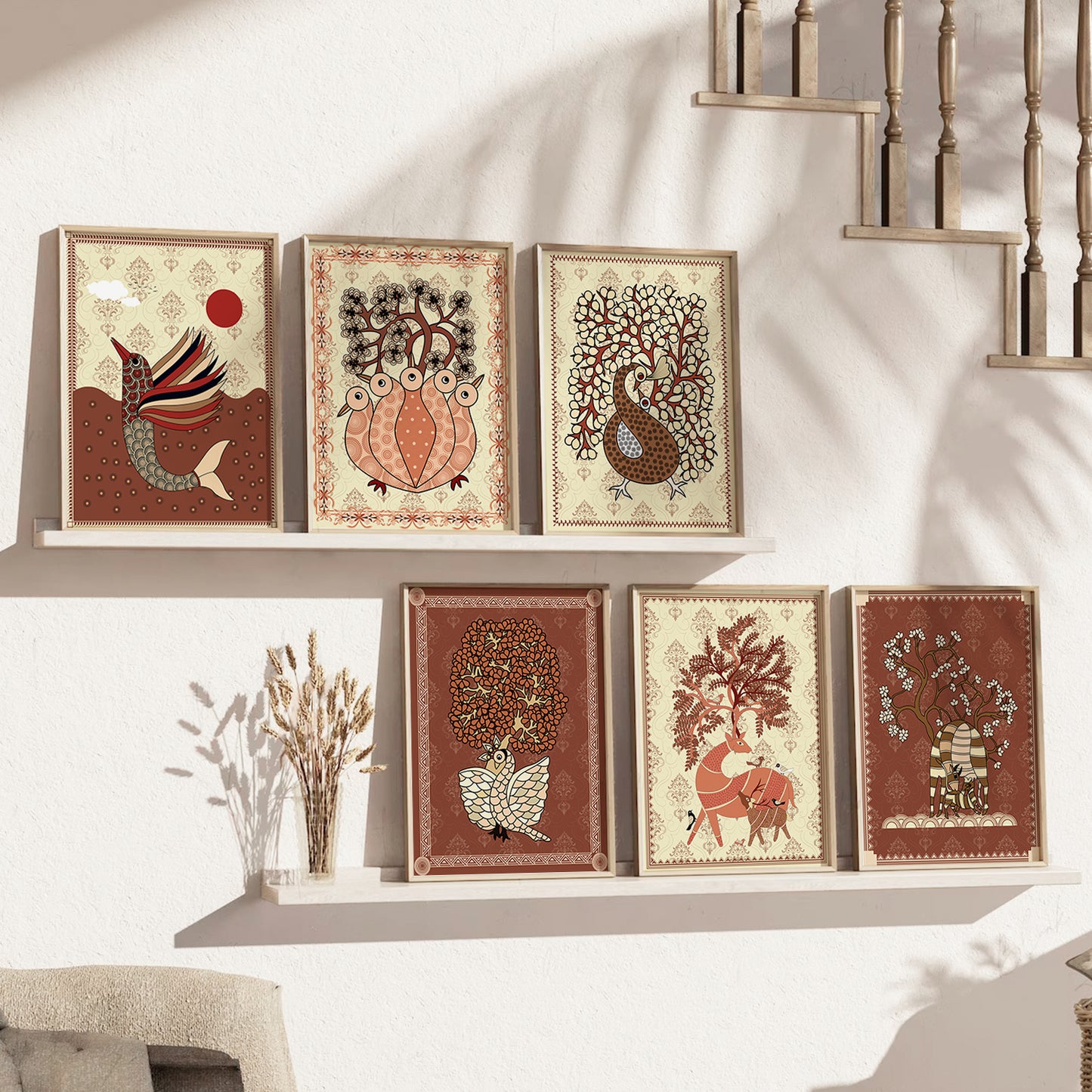 Gond Wall Art Paintings with Frame for Wall Decor