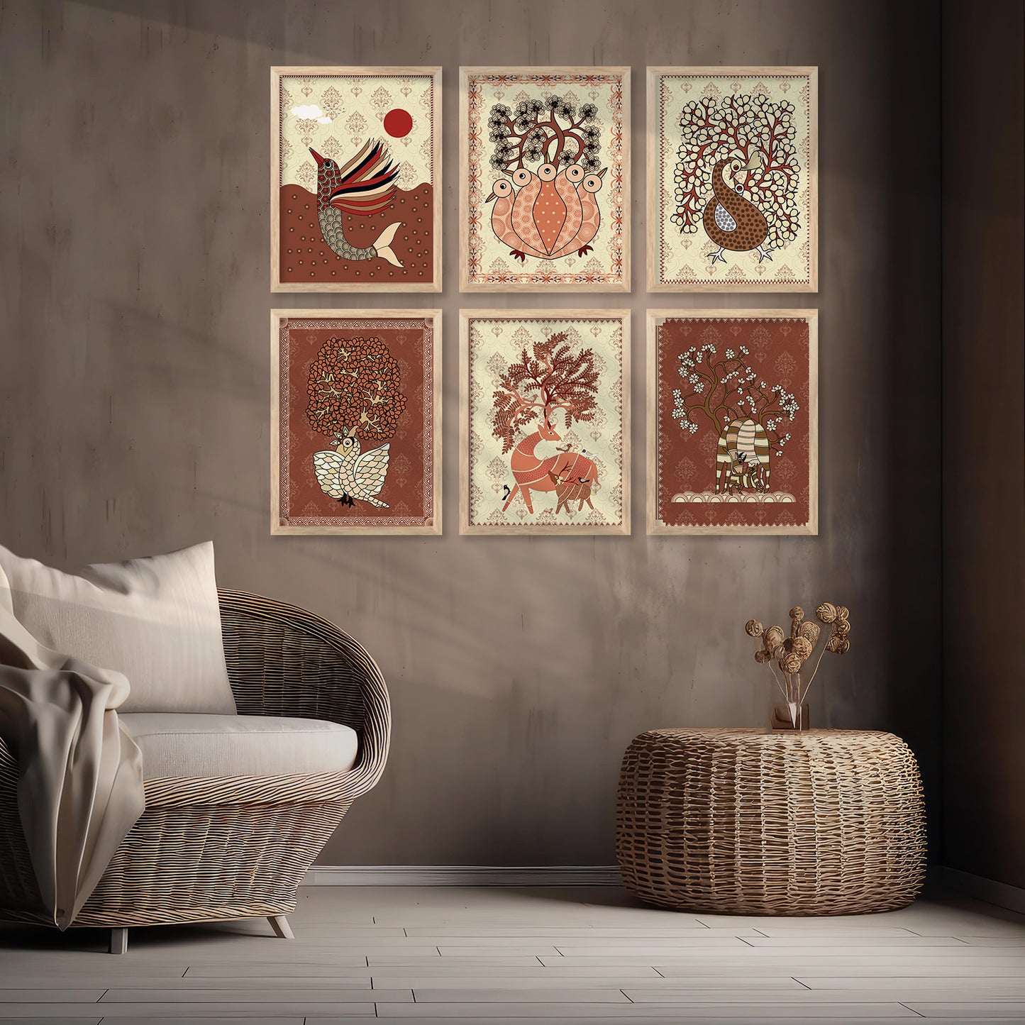 Gond Wall Art Paintings with Frame for Wall Decor