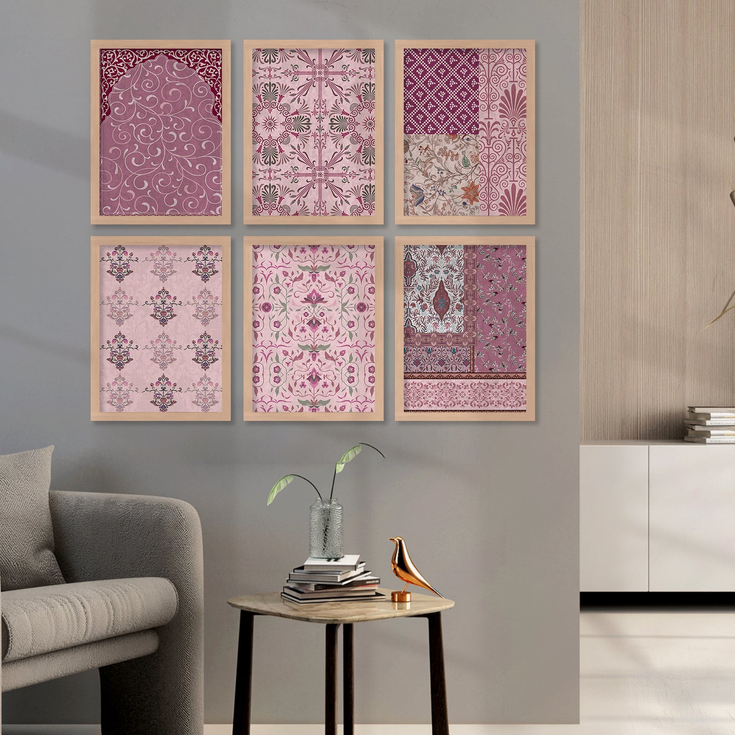 Traditional Indian Madhubani Paintings with Frame for Home Living Room Bedroom and Office Wall Decor Set of 6