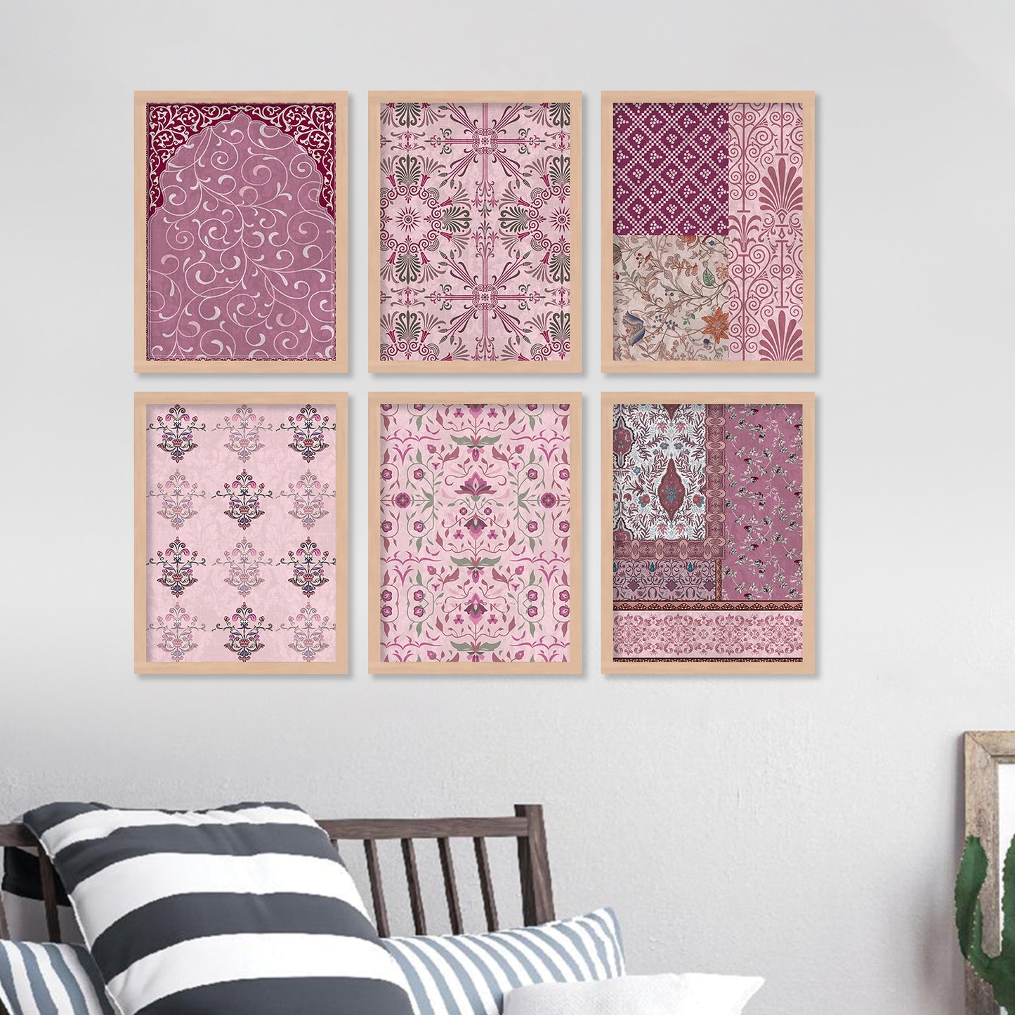 Traditional Indian Madhubani Paintings with Frame for Home Living Room Bedroom and Office Wall Decor Set of 6