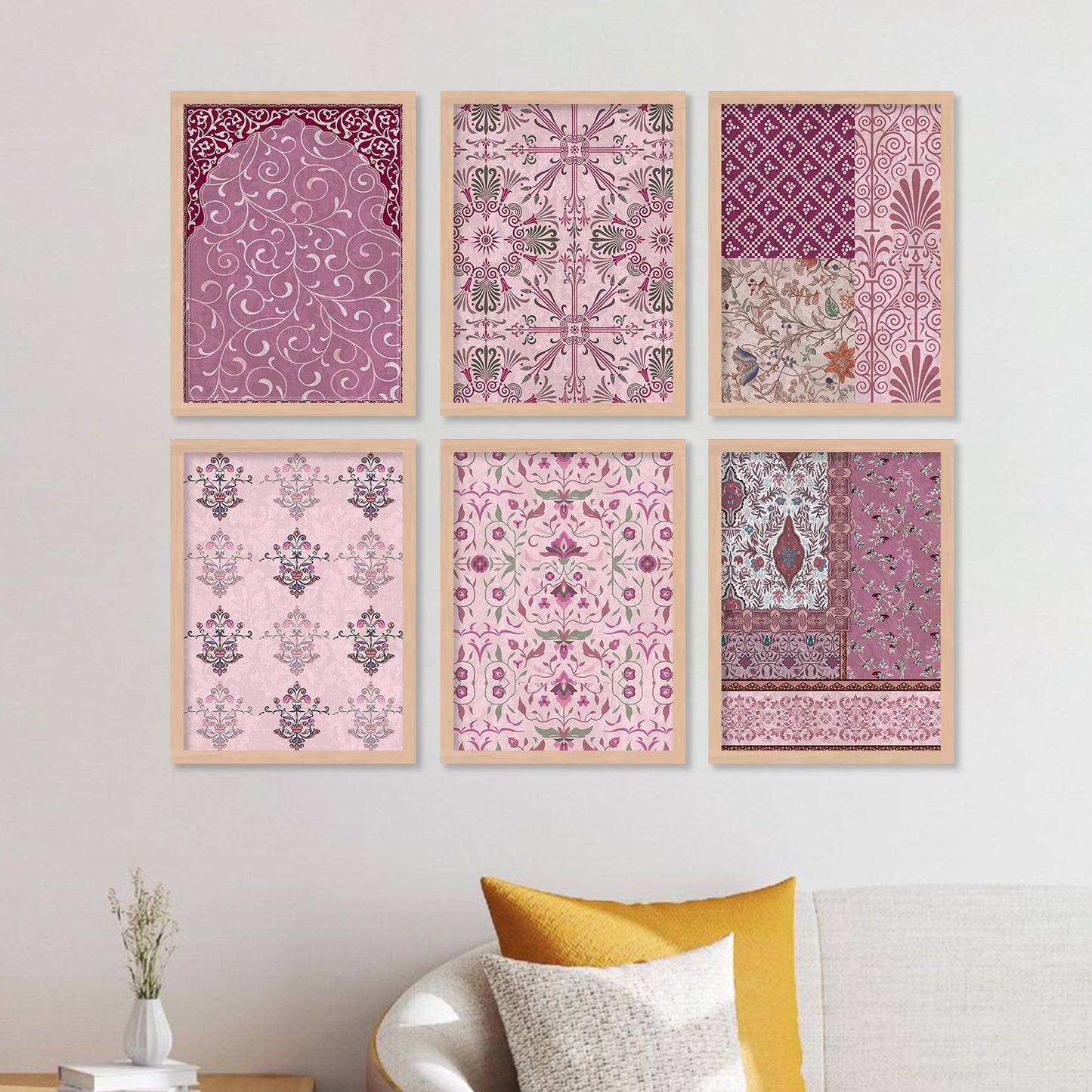 Traditional Indian Madhubani Paintings with Frame for Home Living Room Bedroom and Office Wall Decor Set of 6