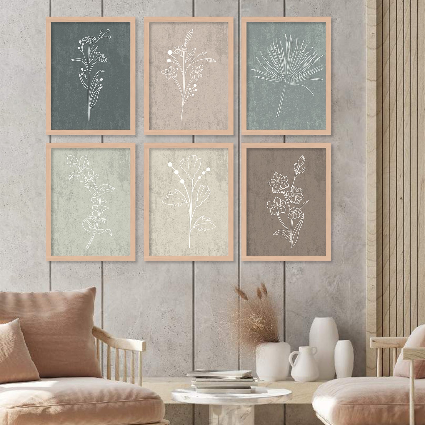 Nature Inspired Art Paintings with Frame for Living Room Bedroom Home and Office Wall Decor Set of 6