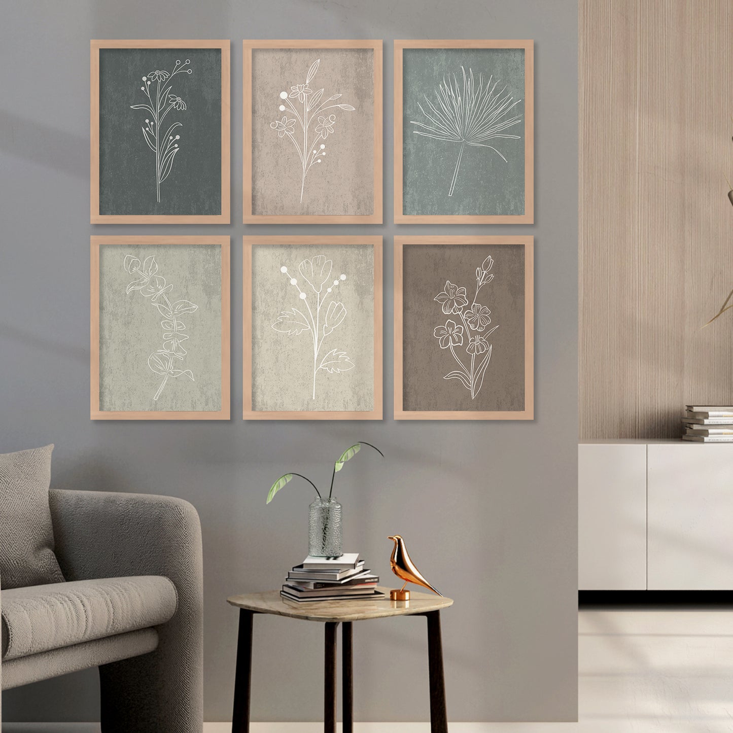 Nature Inspired Art Paintings with Frame for Living Room Bedroom Home and Office Wall Decor Set of 6