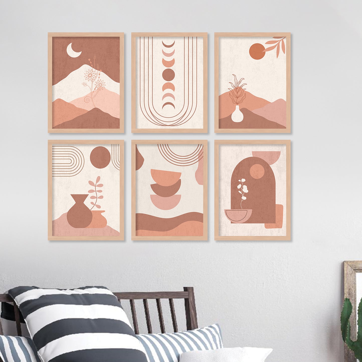 Minimal Boho Art Framed Posters for Home Living Room Bedroom and Office Wall Decor Set of 6