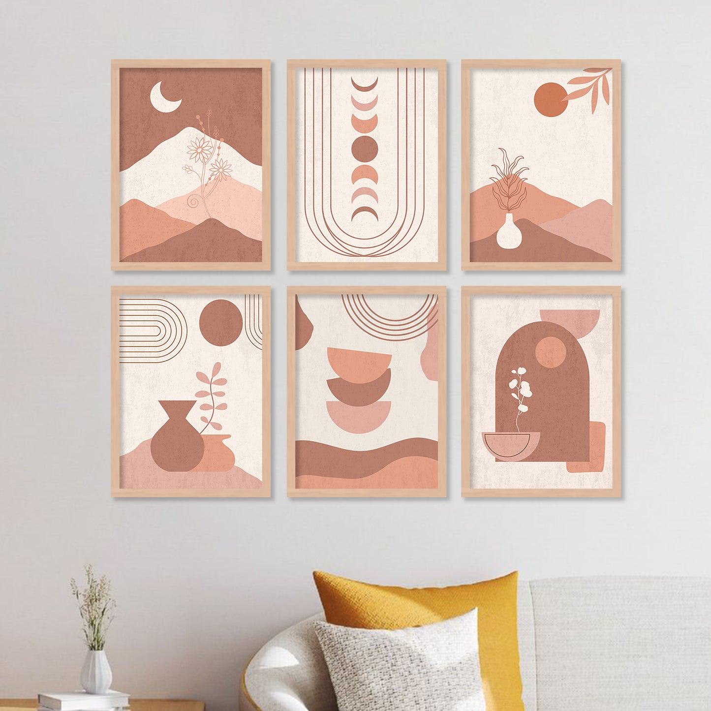 Minimal Boho Art Framed Posters for Home Living Room Bedroom and Office Wall Decor Set of 6