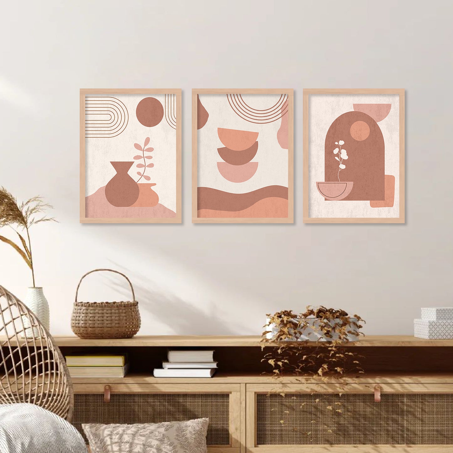 Minimal Boho Art Framed Posters for Home Living Room Bedroom and Office Wall Decor Set of 6