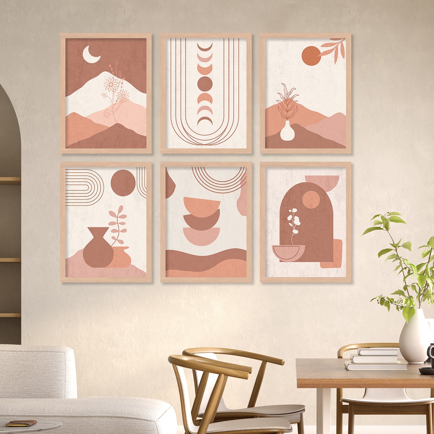 Minimal Boho Art Framed Posters for Home Living Room Bedroom and Office Wall Decor Set of 6