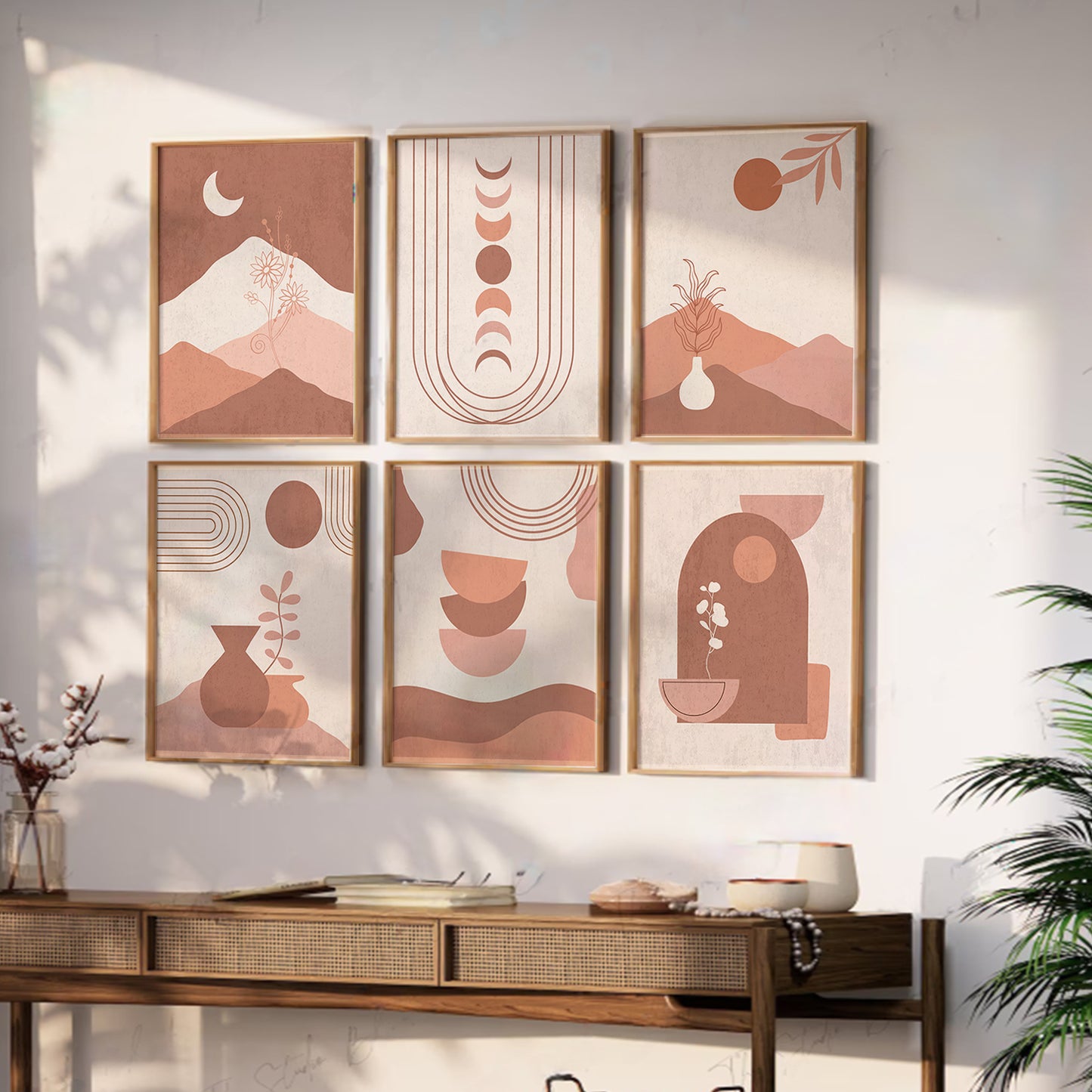 Minimal Boho Art Framed Posters for Home Living Room Bedroom and Office Wall Decor Set of 6