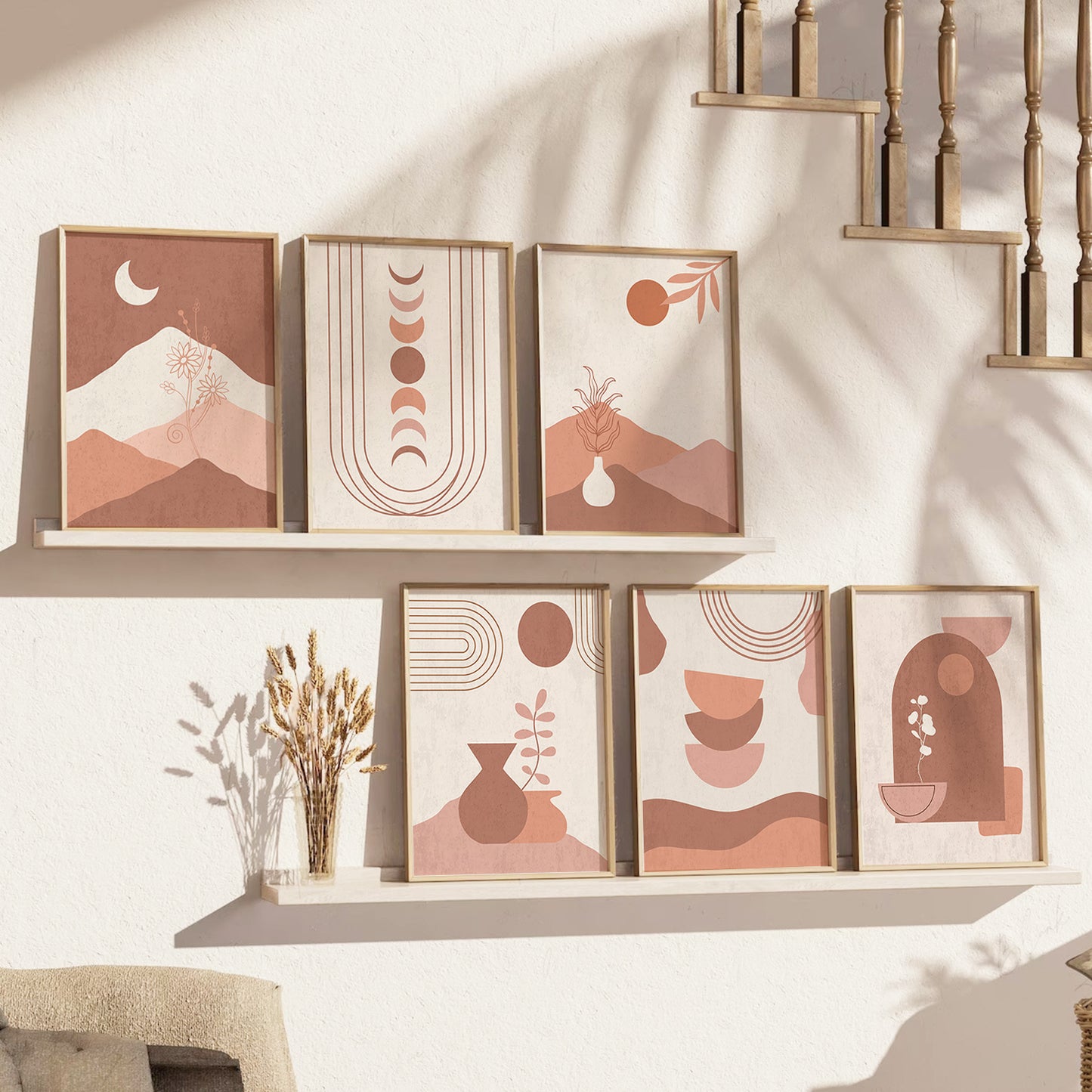 Minimal Boho Art Framed Posters for Home Living Room Bedroom and Office Wall Decor Set of 6
