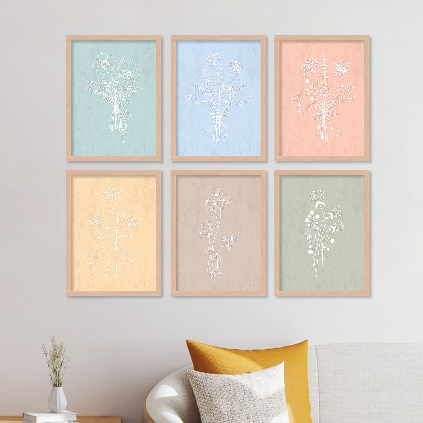 Nature Inspired Art Paintings with Frame for Living Room Bedroom Home and Office Wall Decor Set of 6
