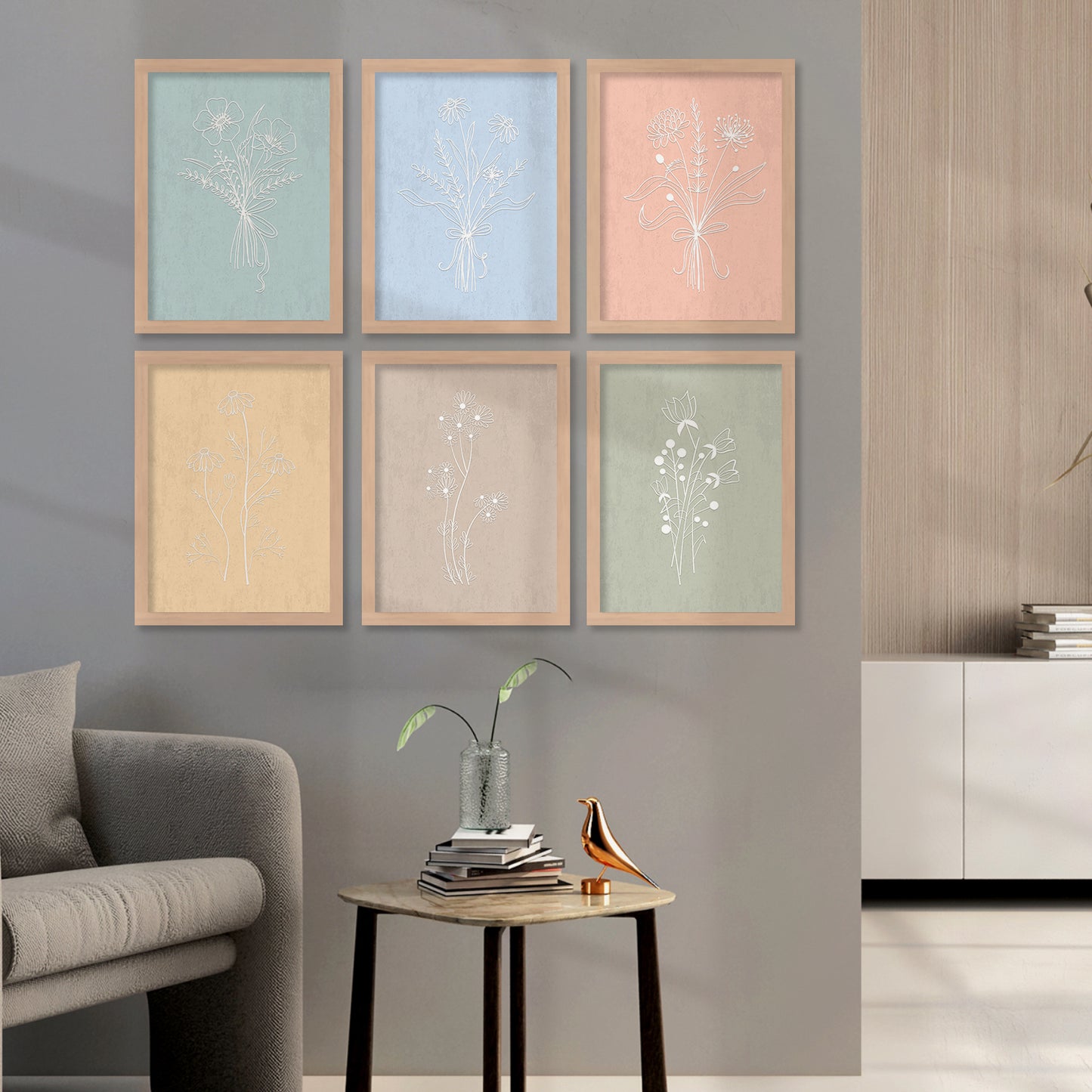 Nature Inspired Art Paintings with Frame for Living Room Bedroom Home and Office Wall Decor Set of 6
