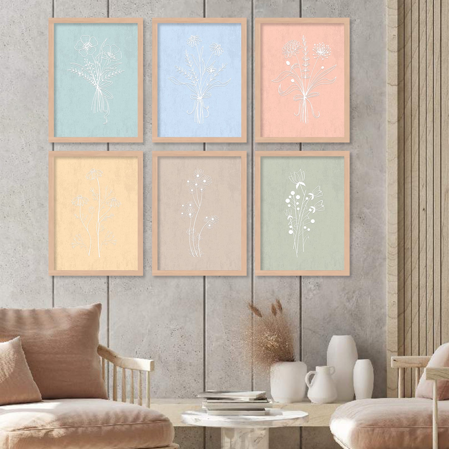 Nature Inspired Art Paintings with Frame for Living Room Bedroom Home and Office Wall Decor Set of 6