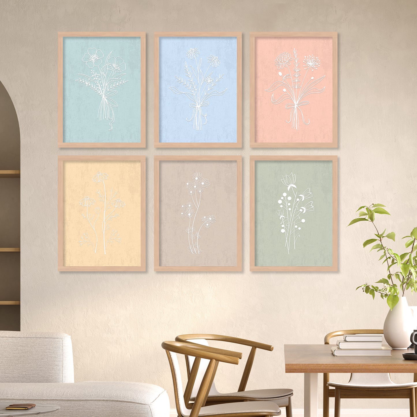 Nature Inspired Art Paintings with Frame for Living Room Bedroom Home and Office Wall Decor Set of 6