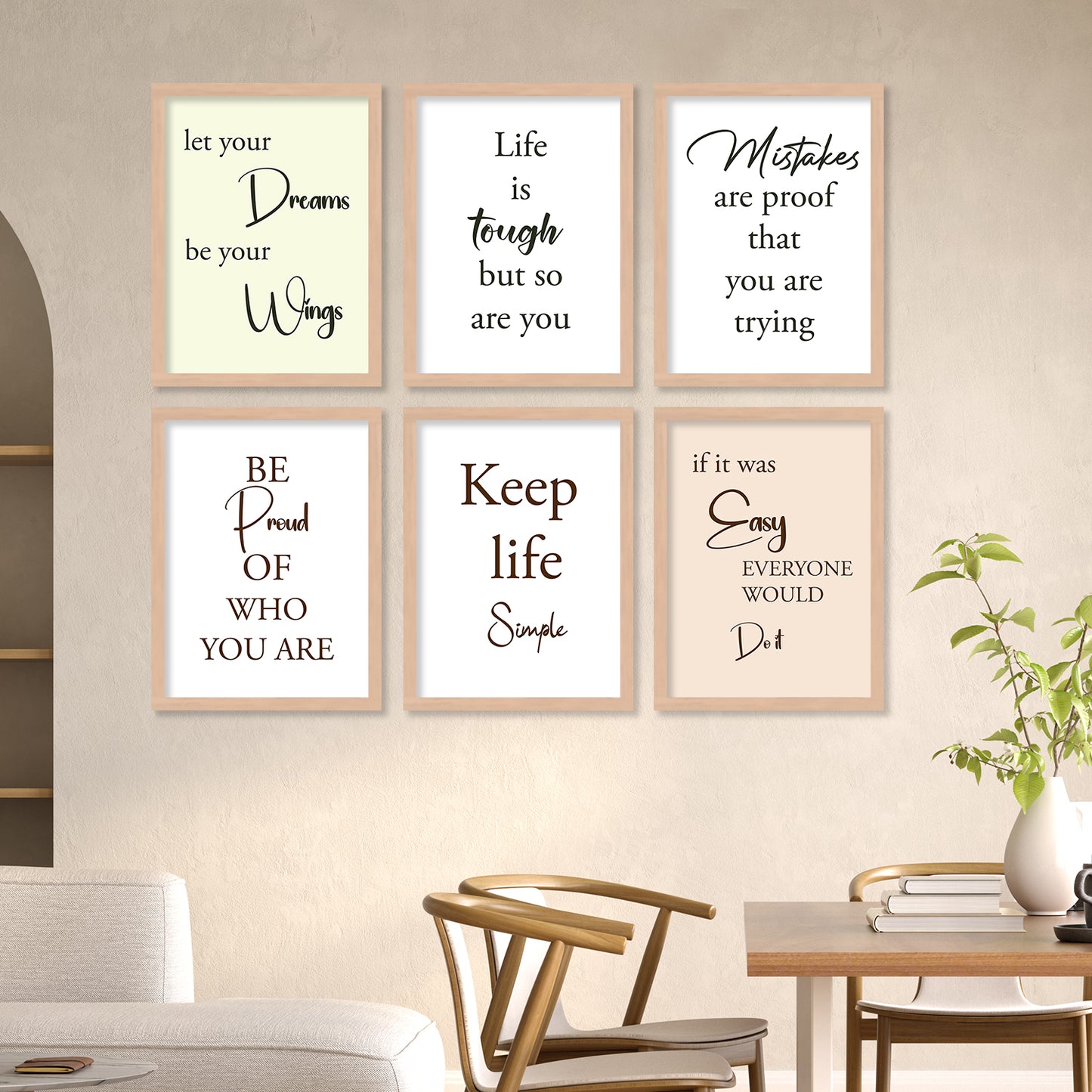 Motivational Quotes Framed Posters for Home Living Room Bedroom and Office Wall Decor Set of 6