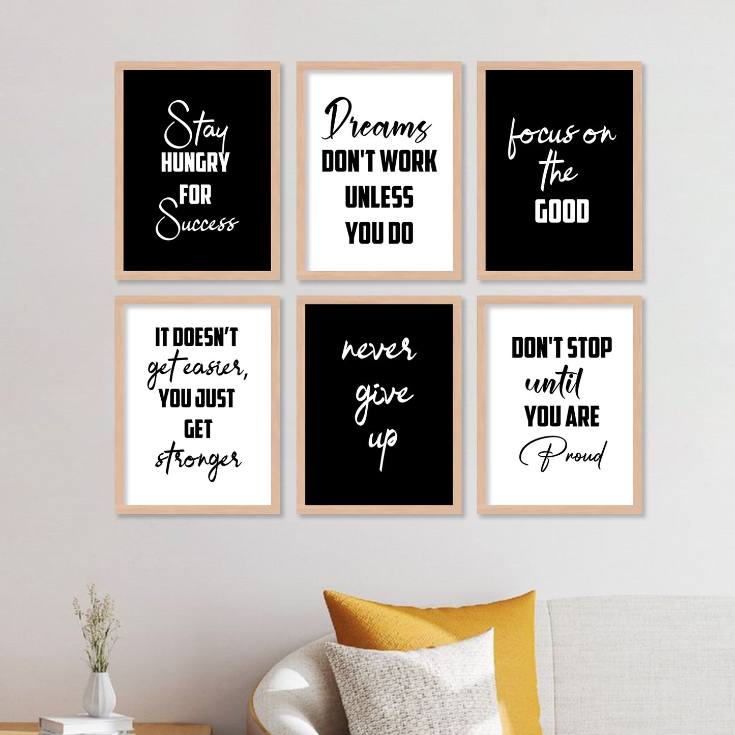 Motivational Quotes Framed Posters for Home Living Room Bedroom and Office Wall Decor Set of 6