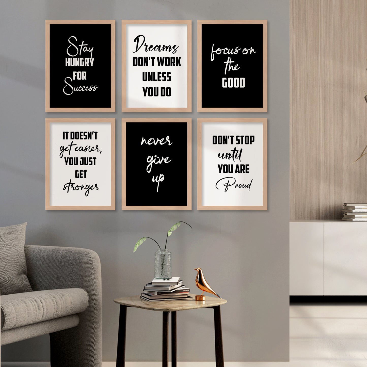 Motivational Quotes Framed Posters for Home Living Room Bedroom and Office Wall Decor Set of 6
