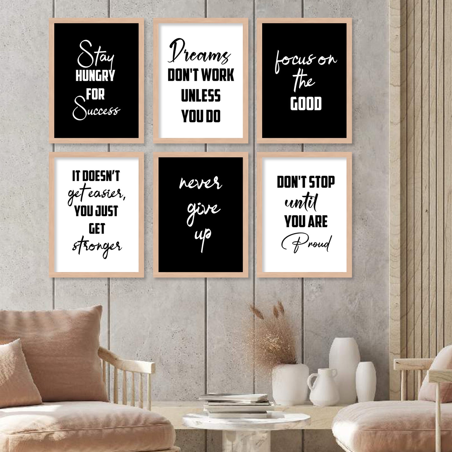 Motivational Quotes Framed Posters for Home Living Room Bedroom and Office Wall Decor Set of 6