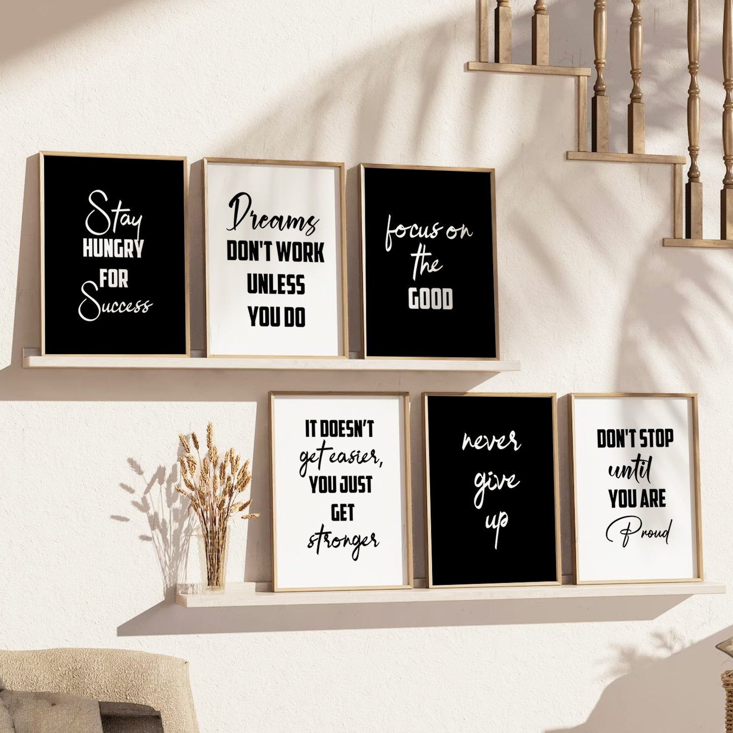 Motivational Quotes Framed Posters for Home Living Room Bedroom and Office Wall Decor Set of 6