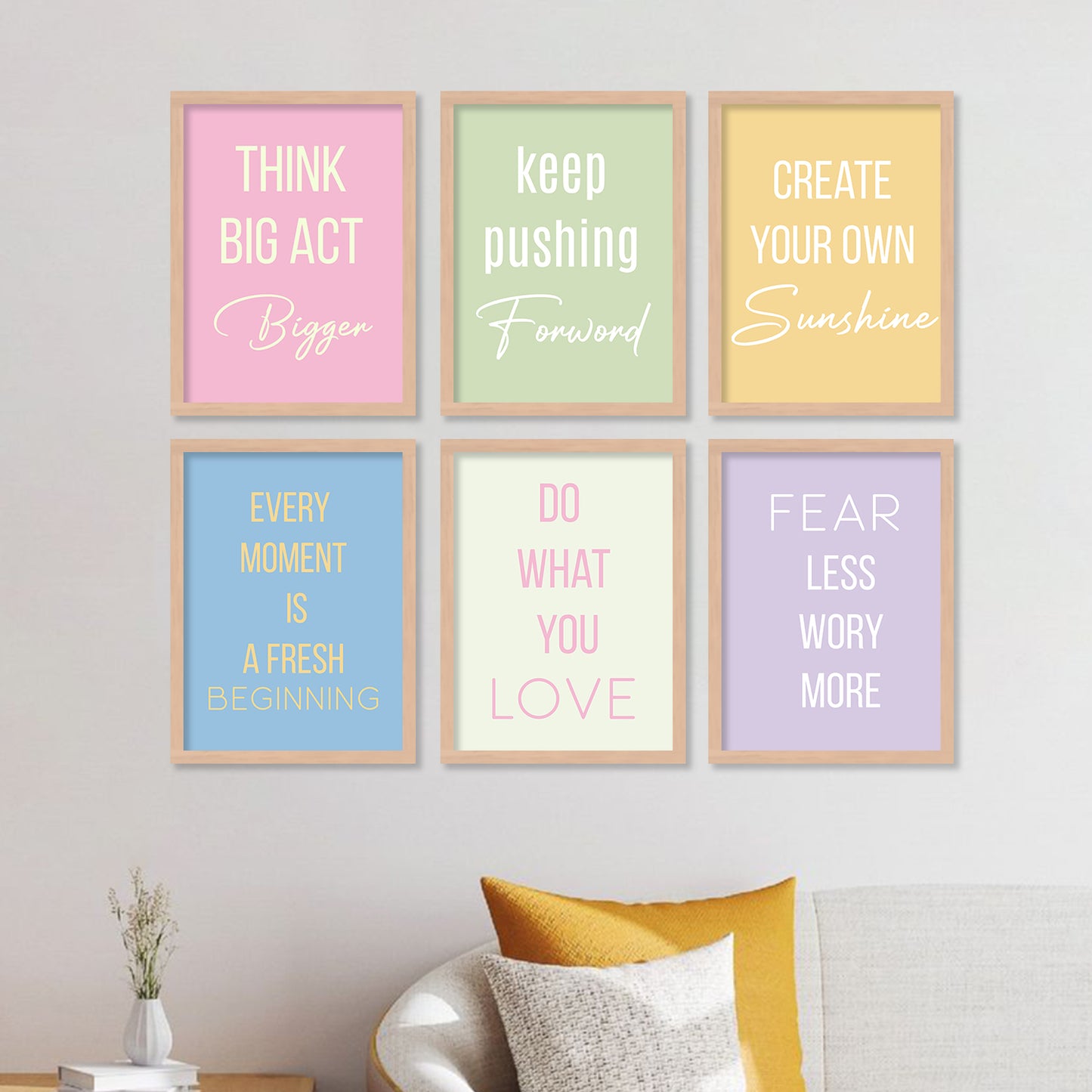 Motivational Quotes Framed Posters for Home Living Room Bedroom and Office Wall Decor Set of 6