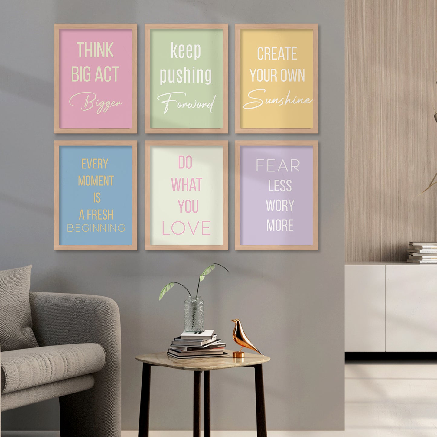 Motivational Quotes Framed Posters for Home Living Room Bedroom and Office Wall Decor Set of 6