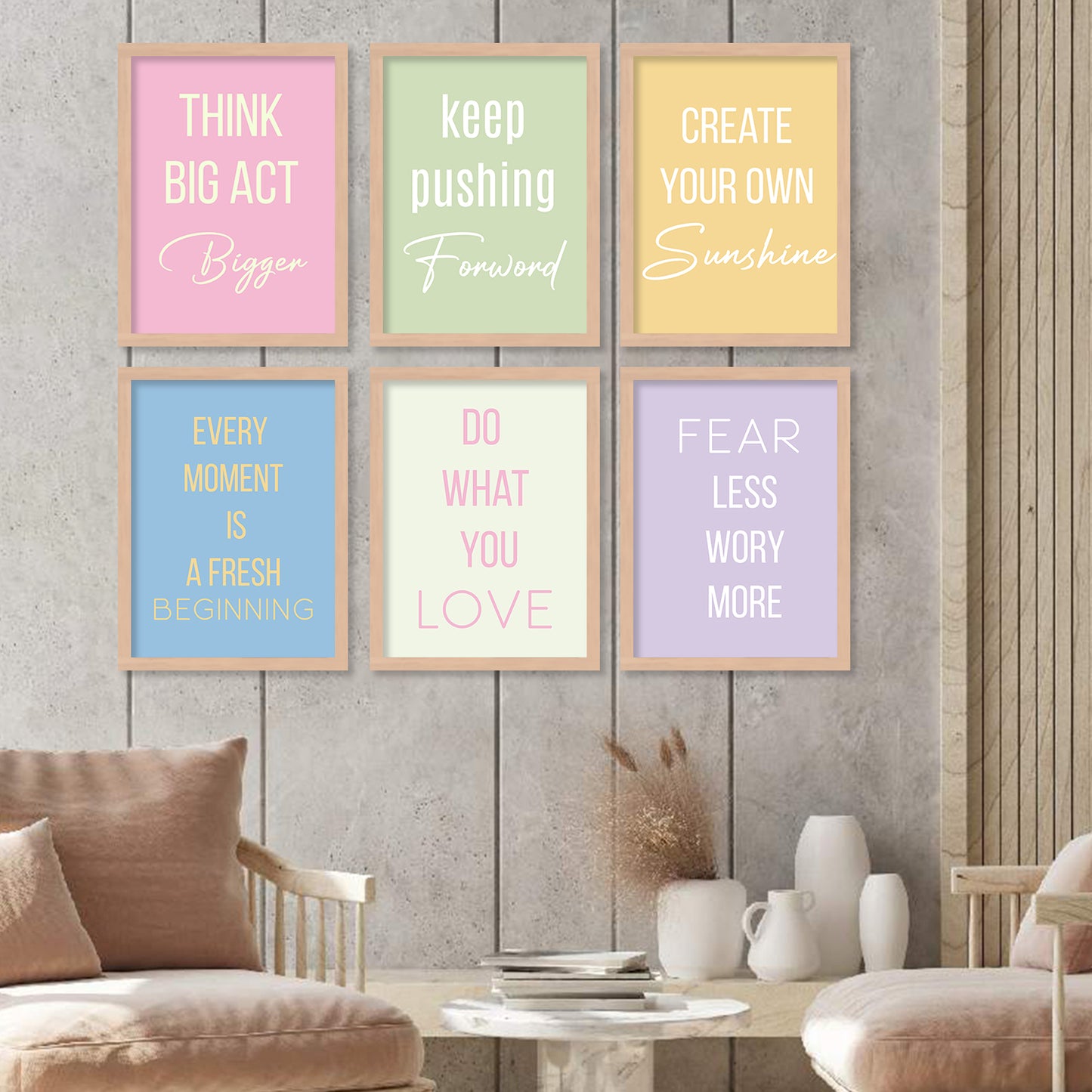 Motivational Quotes Framed Posters for Home Living Room Bedroom and Office Wall Decor Set of 6