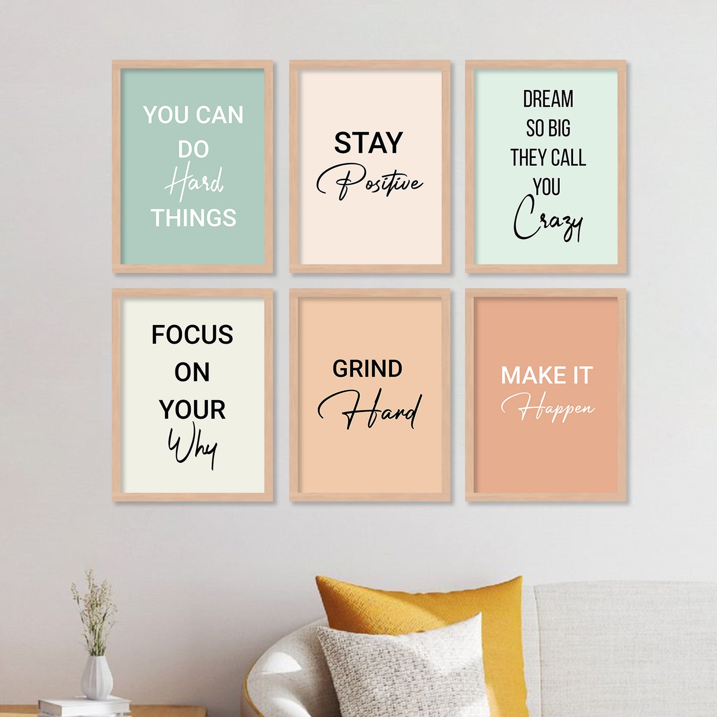 Motivational Quotes Framed Posters for Home Living Room Bedroom and Office Wall Decor Set of 6