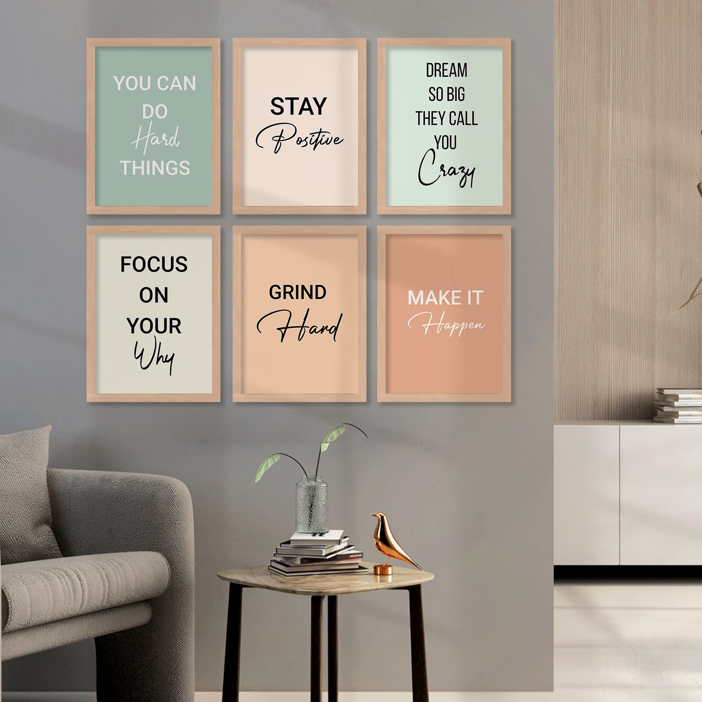 Motivational Quotes Framed Posters for Home Living Room Bedroom and Office Wall Decor Set of 6