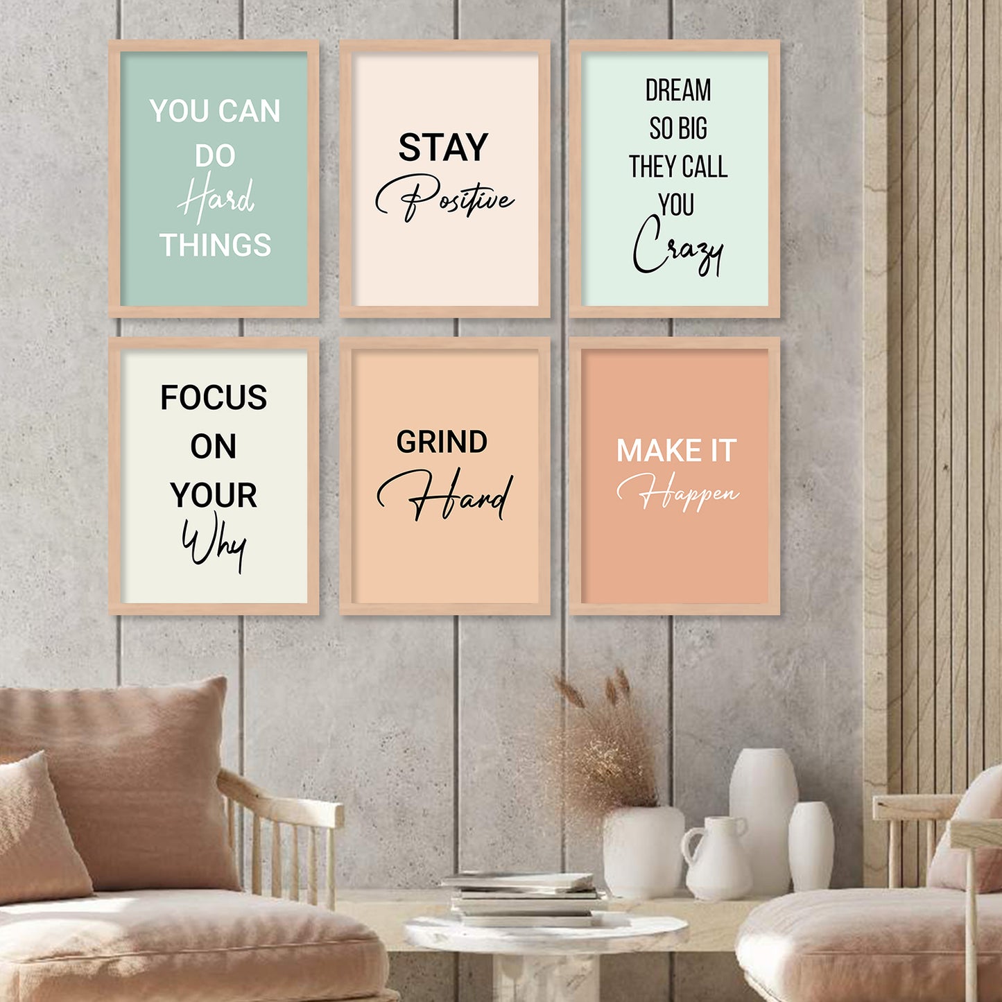 Motivational Quotes Framed Posters for Home Living Room Bedroom and Office Wall Decor Set of 6