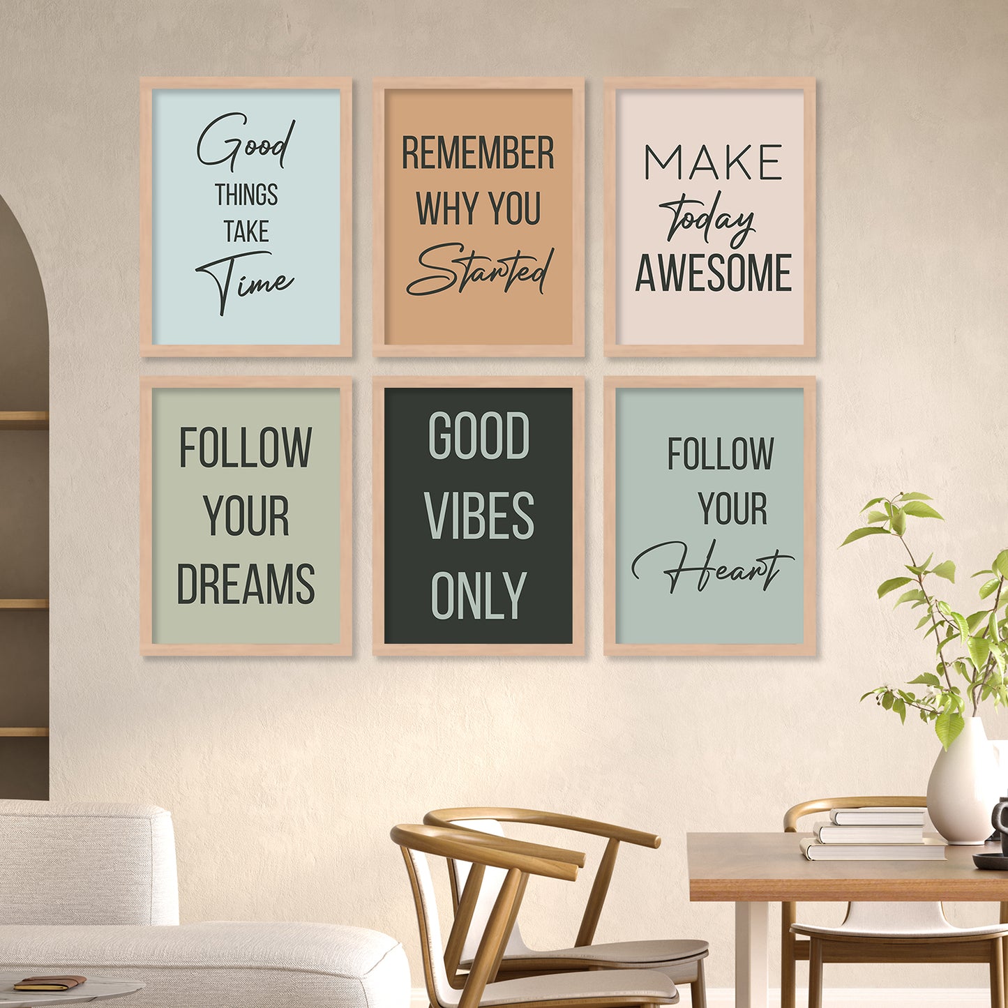 Motivational Quotes Framed Posters for Home Living Room Bedroom and Office Wall Decor Set of 6