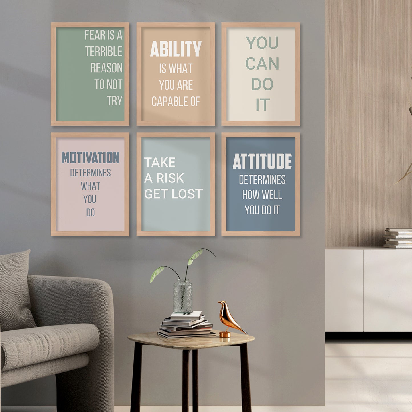 Motivational Quotes Framed Posters for Home Living Room Bedroom and Office Wall Decor Set of 6