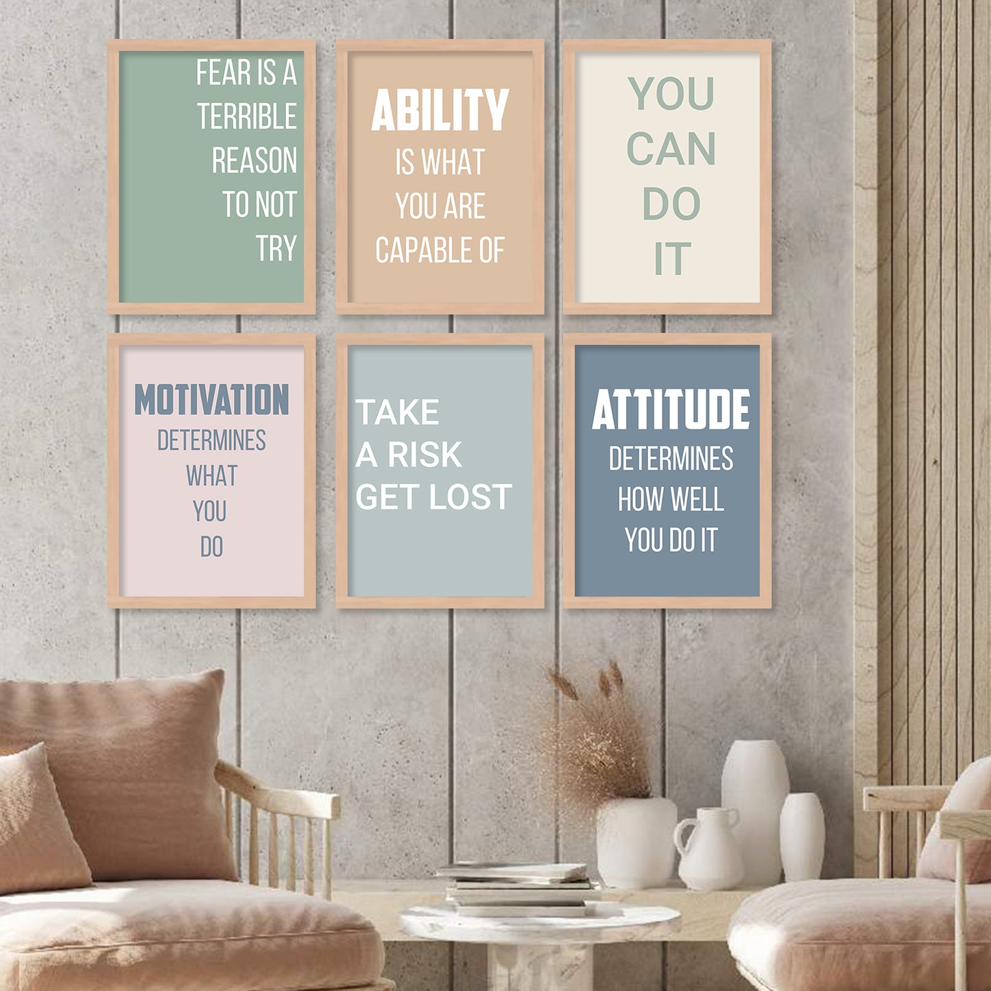 Motivational Quotes Framed Posters for Home Living Room Bedroom and Office Wall Decor Set of 6