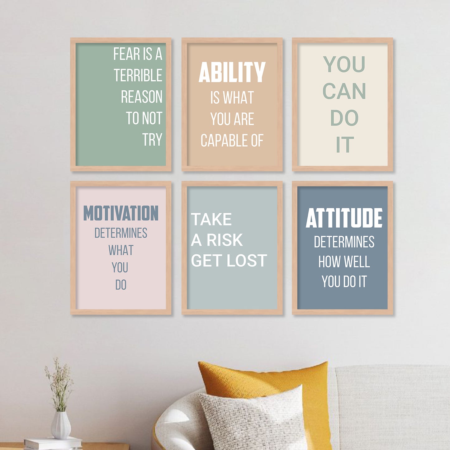 Motivational Quotes Framed Posters for Home Living Room Bedroom and Office Wall Decor Set of 6