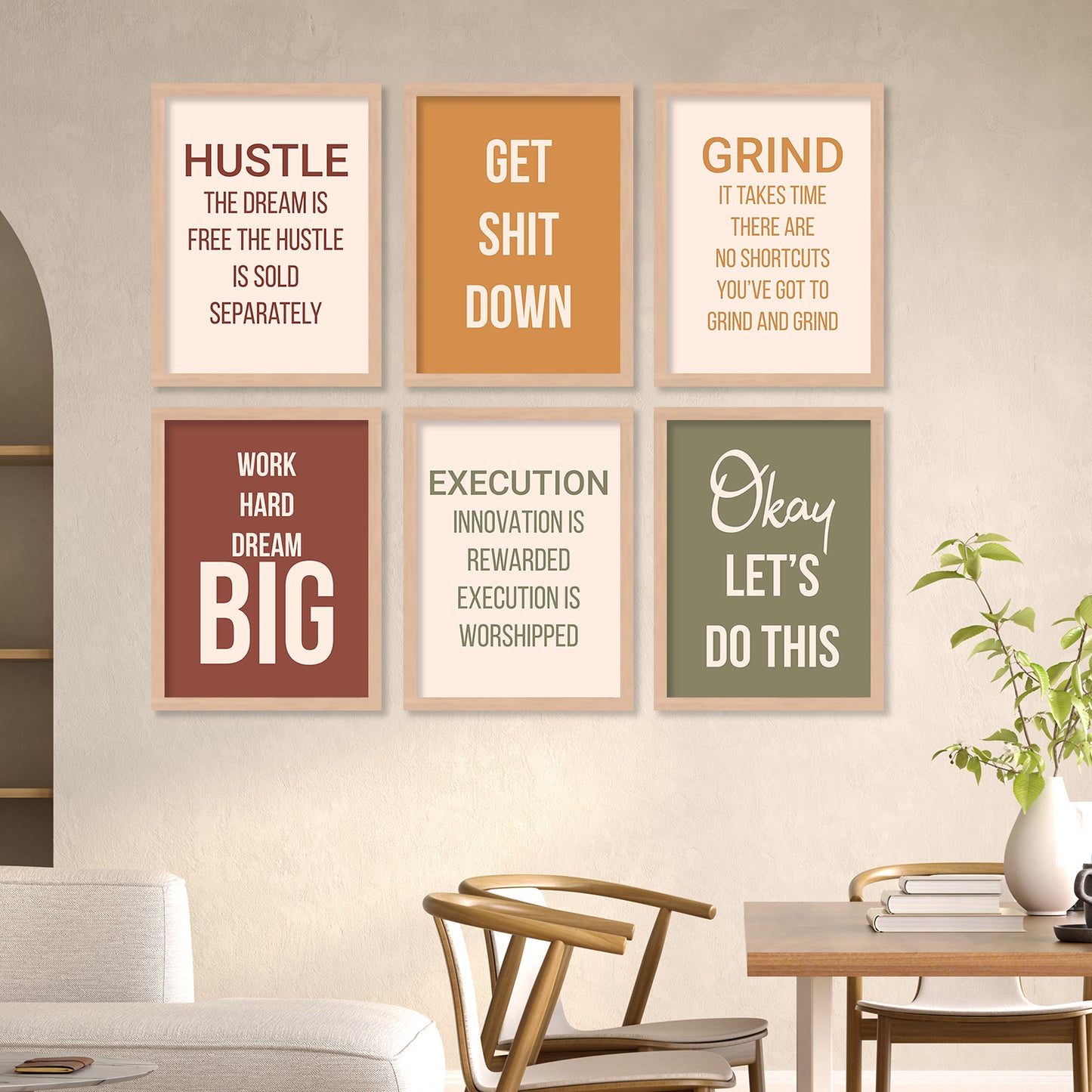 Motivational Quotes Framed Posters for Home Living Room Bedroom and Office Wall Decor Set of 6