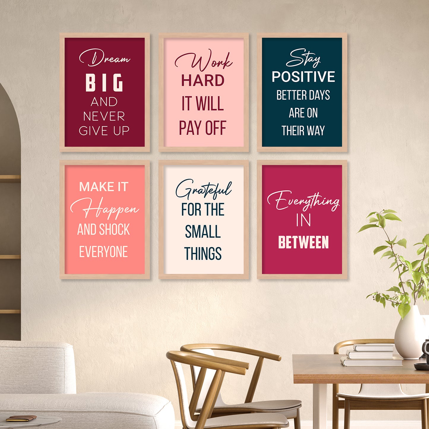 Motivational Quotes Framed Posters for Home Living Room Bedroom and Office Wall Decor Set of 6