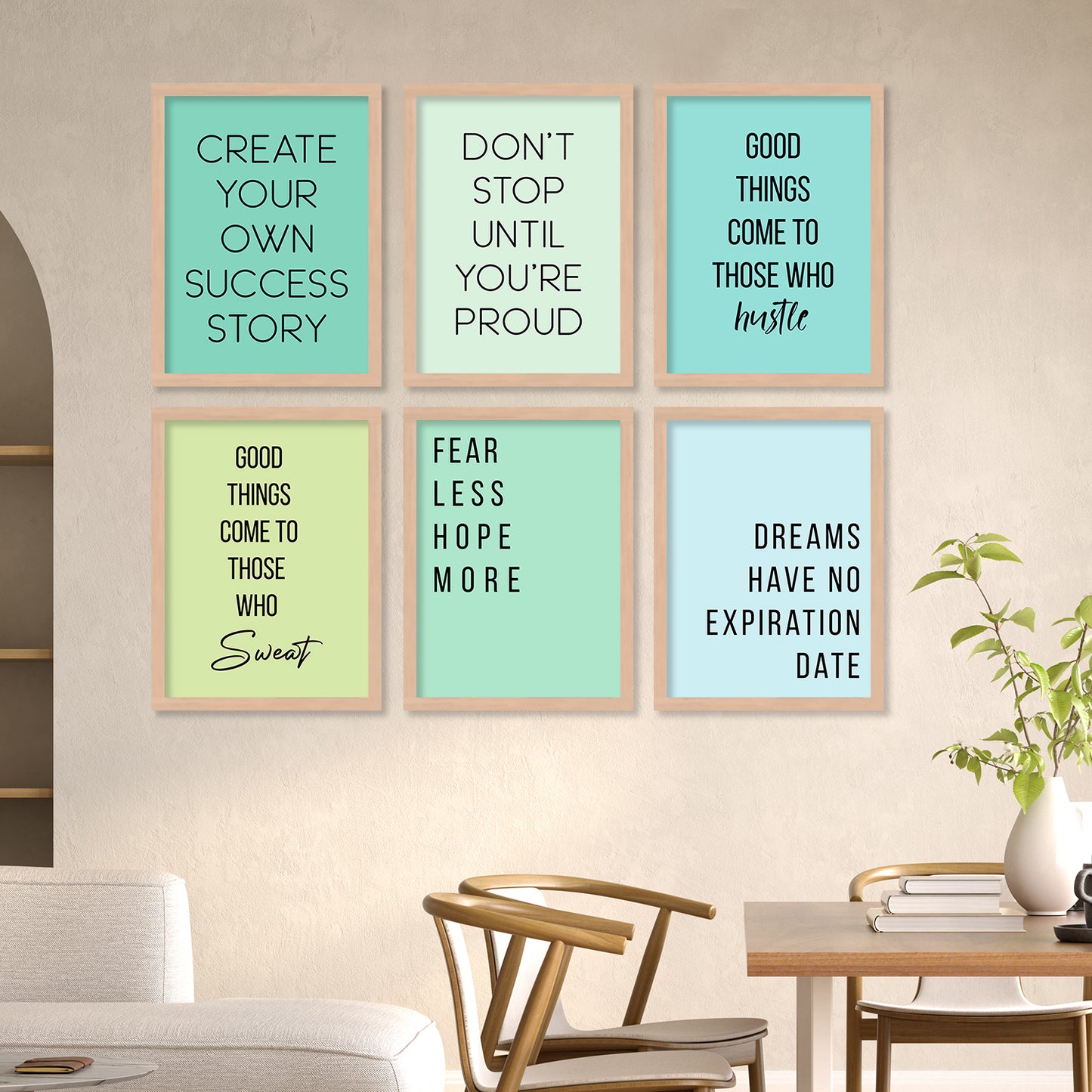 Motivational Quotes Framed Posters for Home Living Room Bedroom and Office Wall Decor Set of 6