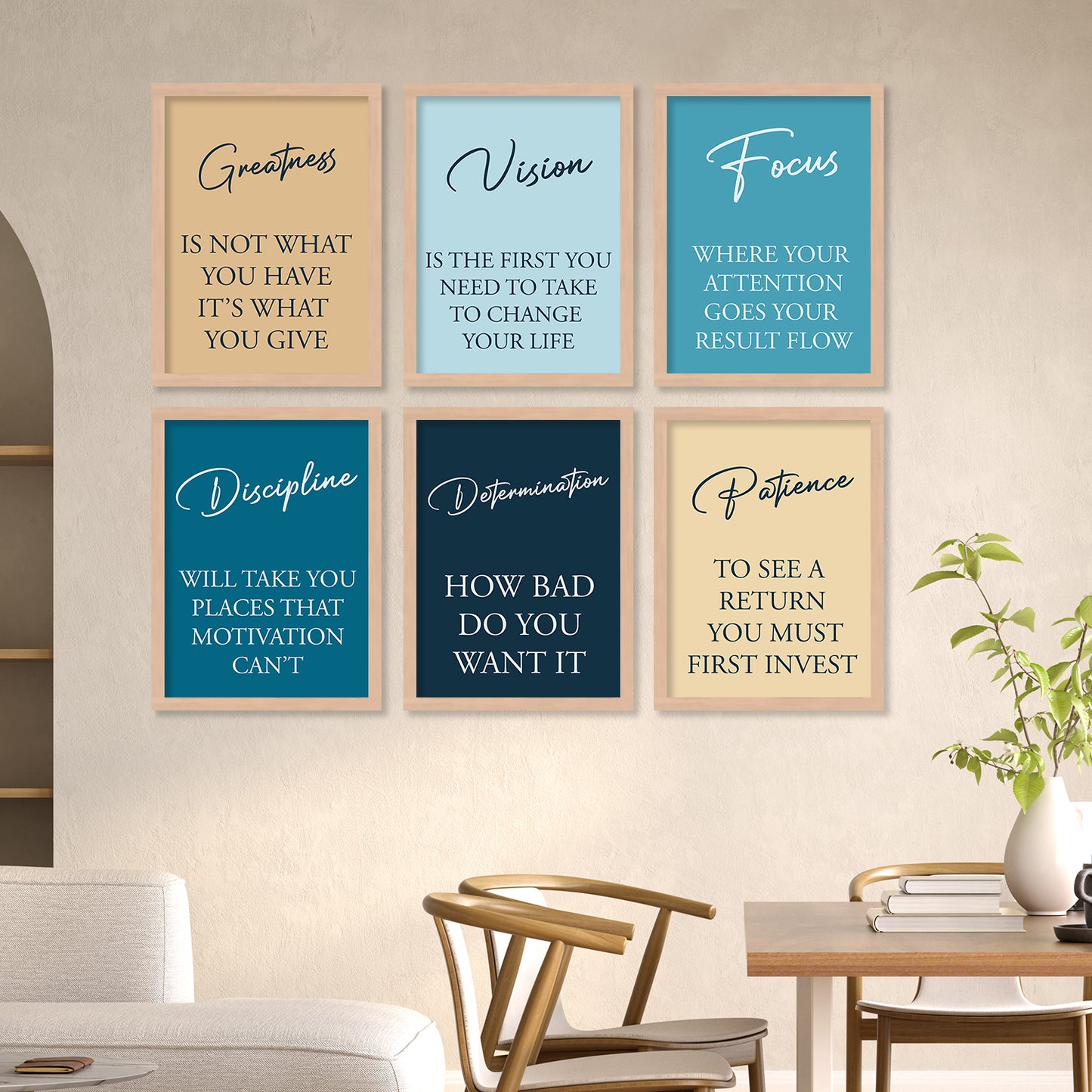 Motivational Quotes Framed Posters for Home Living Room Bedroom and Office Wall Decor Set of 6