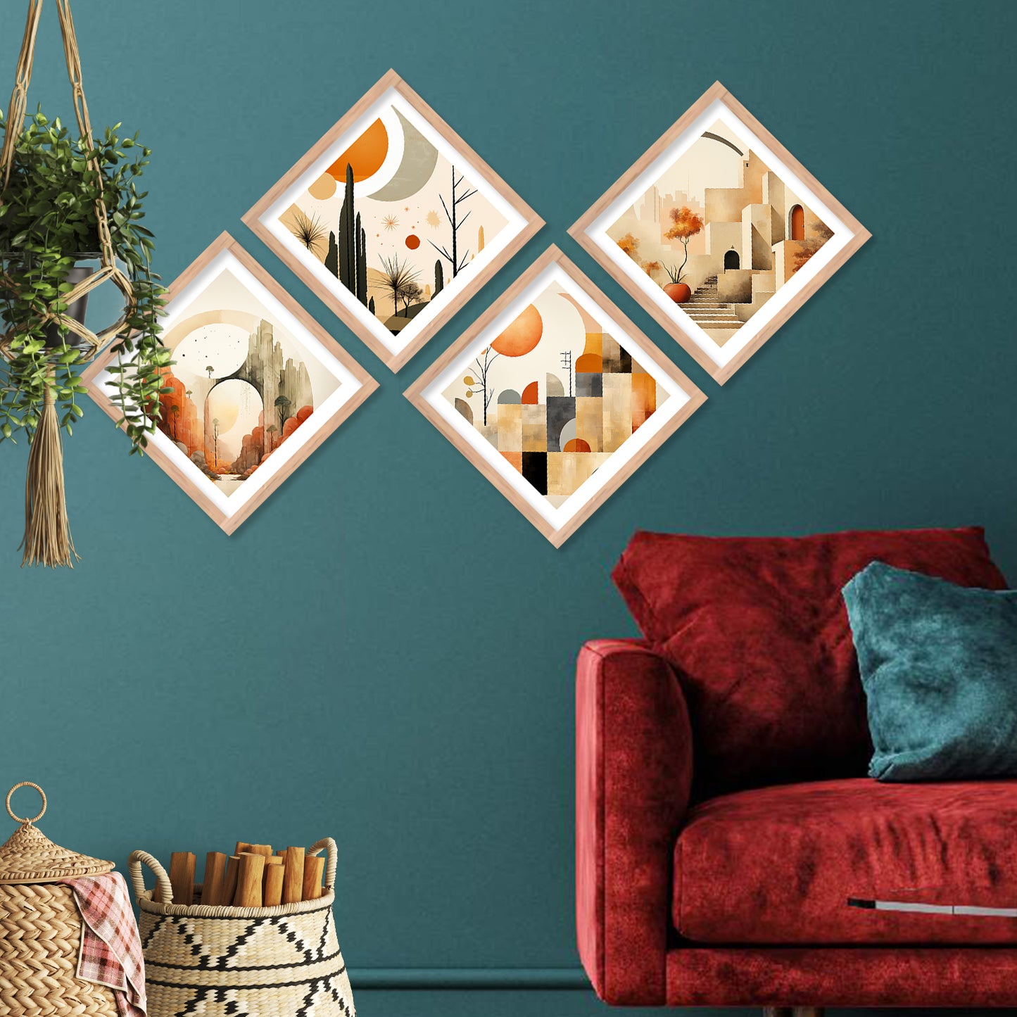 Modern Art Framed Painting Combo for Home Living Room Office Wall Decor