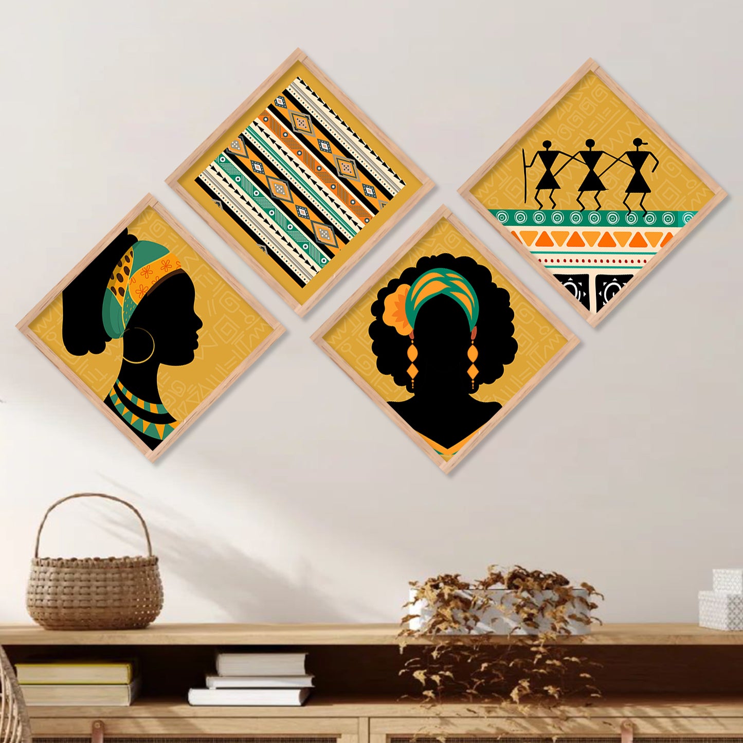 Tribal Woman Art Framed Painting Combo for Home Living Room Office Wall Decor