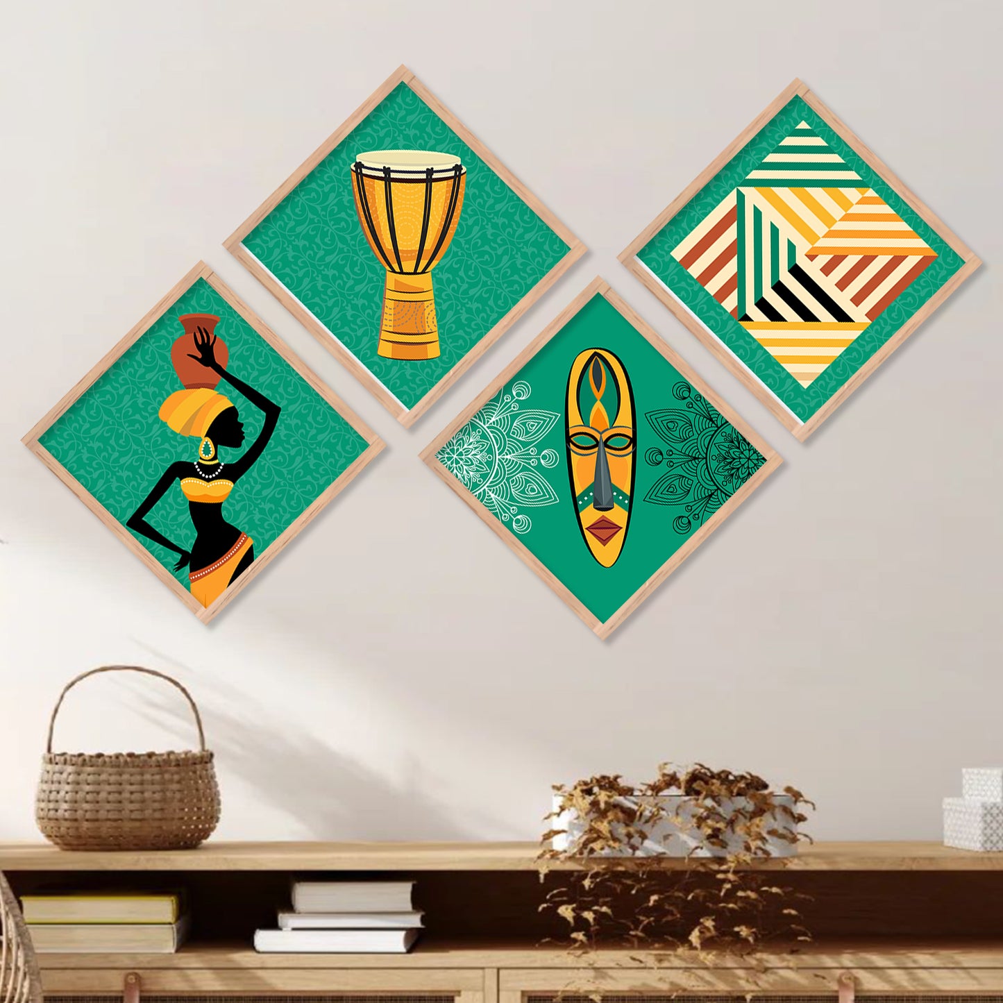 Tribal Woman Art Framed Painting Combo for Home Living Room Office Wall Decor