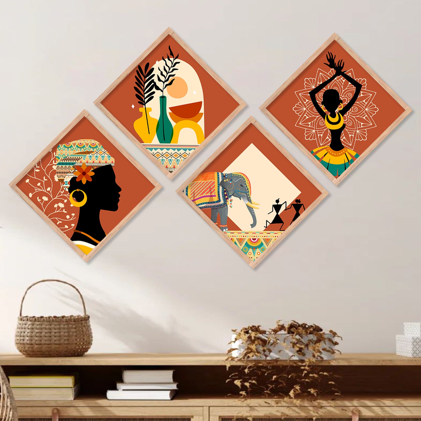 Tribal Woman Art Framed Painting Combo for Home Living Room Office Wall Decor