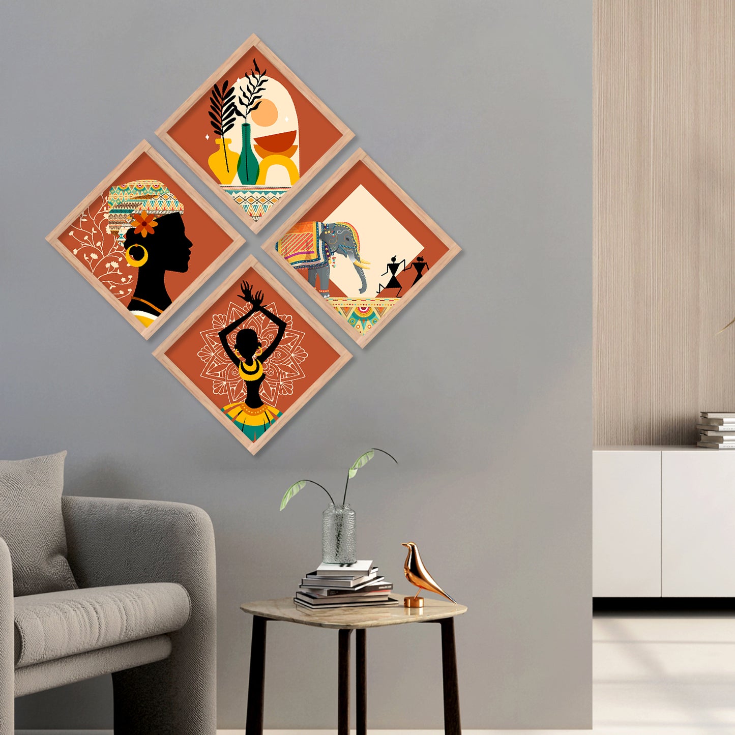Tribal Woman Art Framed Painting Combo for Home Living Room Office Wall Decor