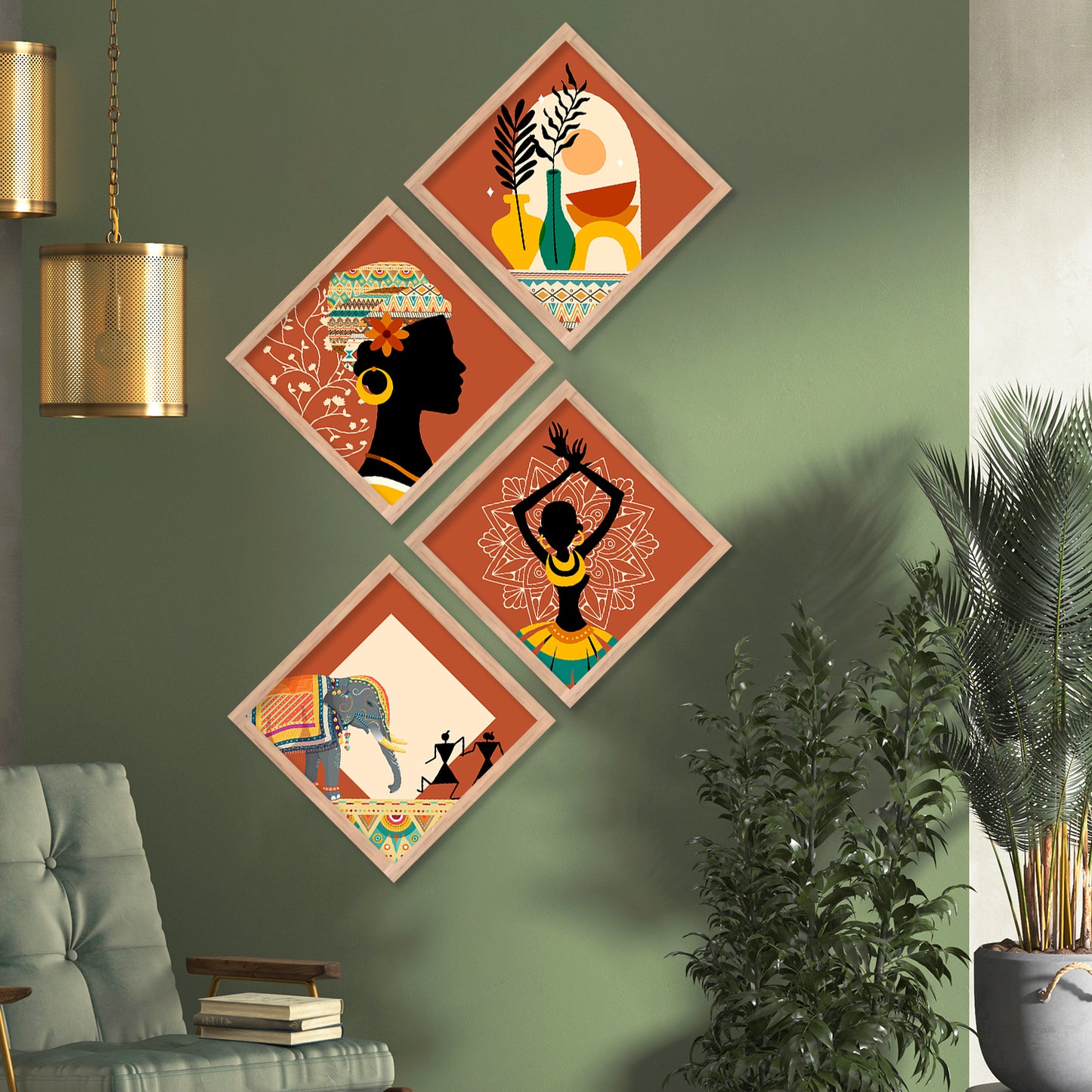 Tribal Woman Art Framed Painting Combo for Home Living Room Office Wall Decor